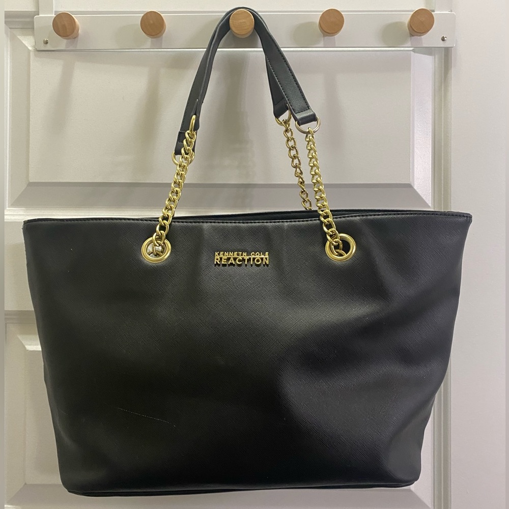 Kenneth Cole Reaction Black Leather Tote Bag